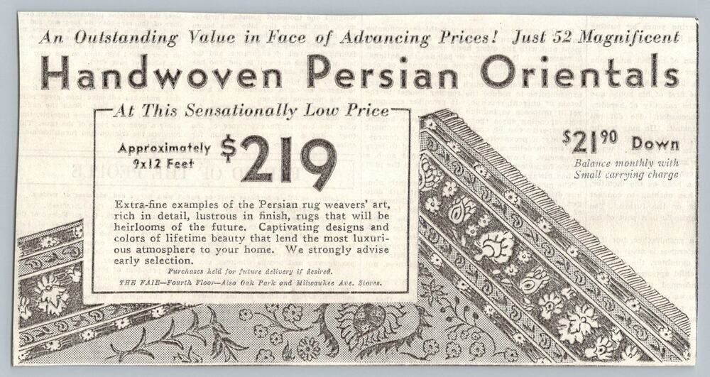 Vintage 1930s Chicago Department Store Persian Rug Ad The Fair